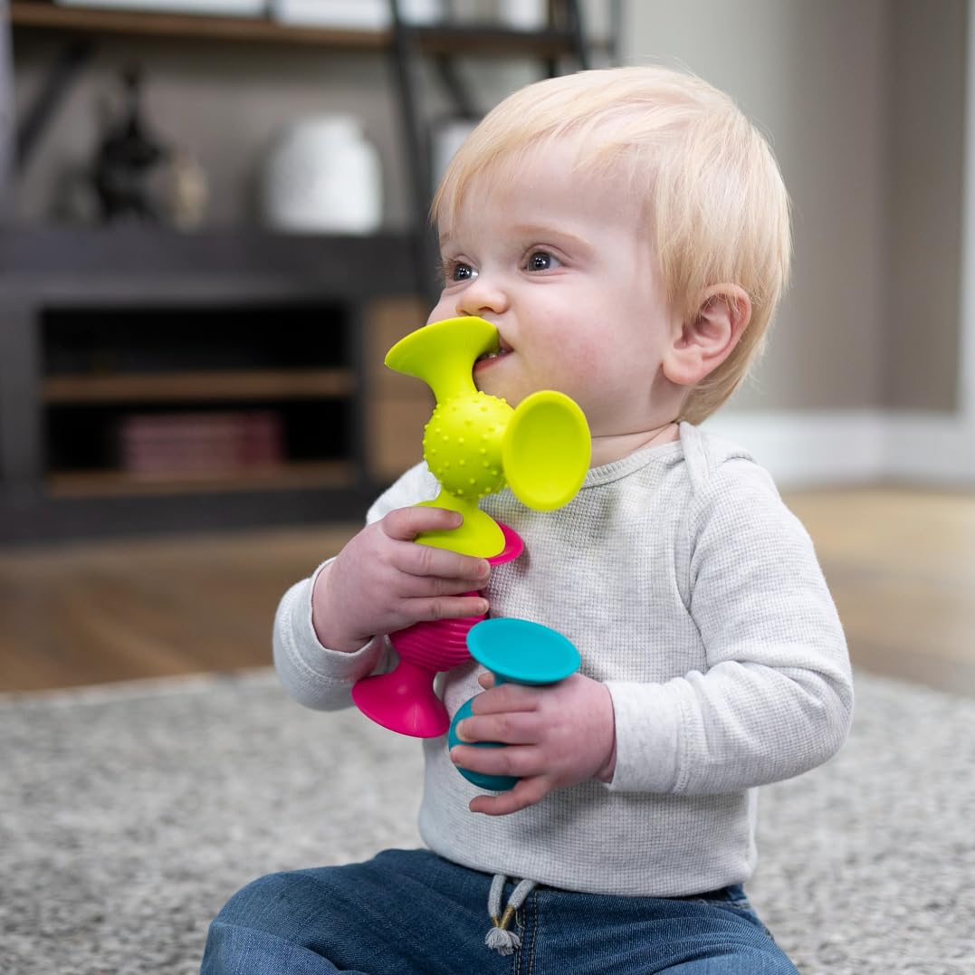 Fat Brain Toys PipSquigz Combo Set - 2 PipSquigz Loops, 3 Rattling Pip Squigz, Zippered Storage Case -BPA-Free Silicone Fidget Toys for Girls and Boys