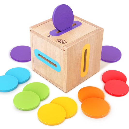 Montessori Toys for 1 2 3 Year Old: Fine Motor Wooden Color Sorting Sensory Toy for Toddlers 1-3 Year Old, Object Permanence Wooden Learning Matching Game, Baby Boys Girls Gifts 12-18 Month Old