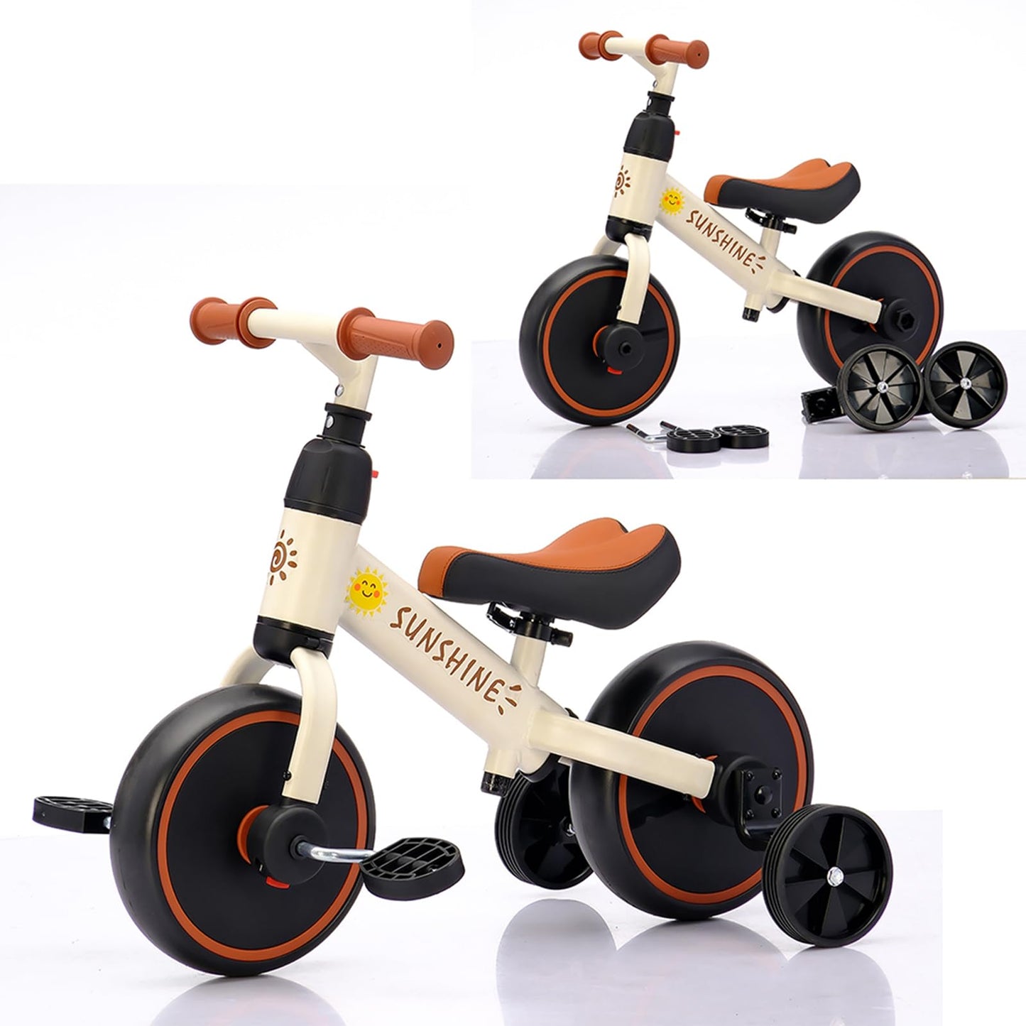 FVOJZQGD 3 in 1 Balance Bike and Bicycle with Training Wheels, Adjustable Seat, Convertible Tricycle for Toddlers and Kids 1-3 Years, Boys Girls