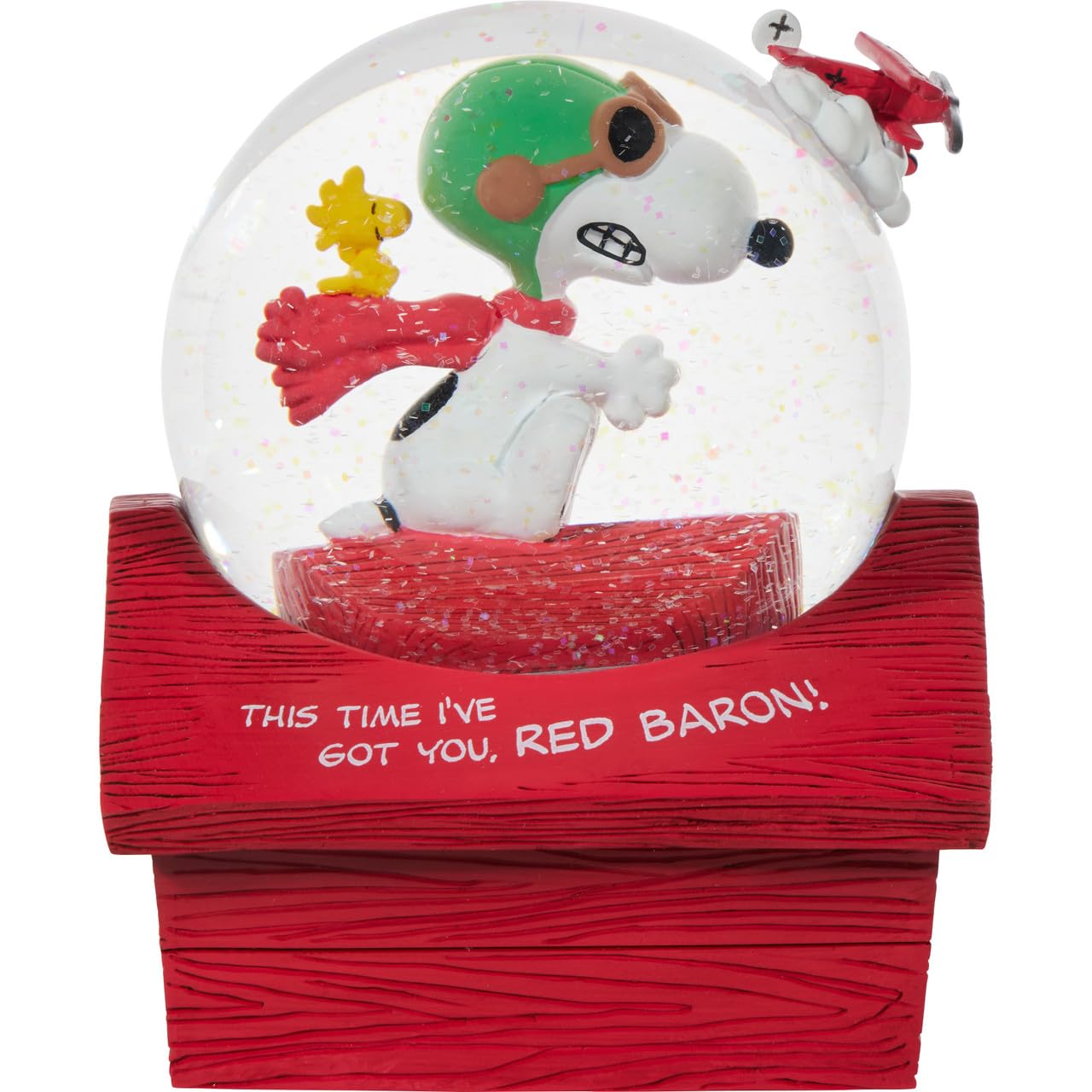 Precious Moments Peanuts Musical Snow Globe | This Time I've Got You, Red Baron! Musical Snow Globe | Snoopy & Woodstock Décor | Collectible