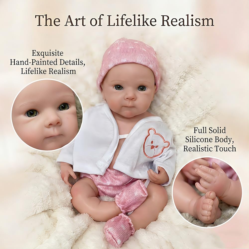 Aniiyy 13 Inch Can Open Mouth Full Body Silicone Baby Dolls, Lifelike Silicone Reborn Baby Doll, Anatomically Correct Baby Girl Dolls