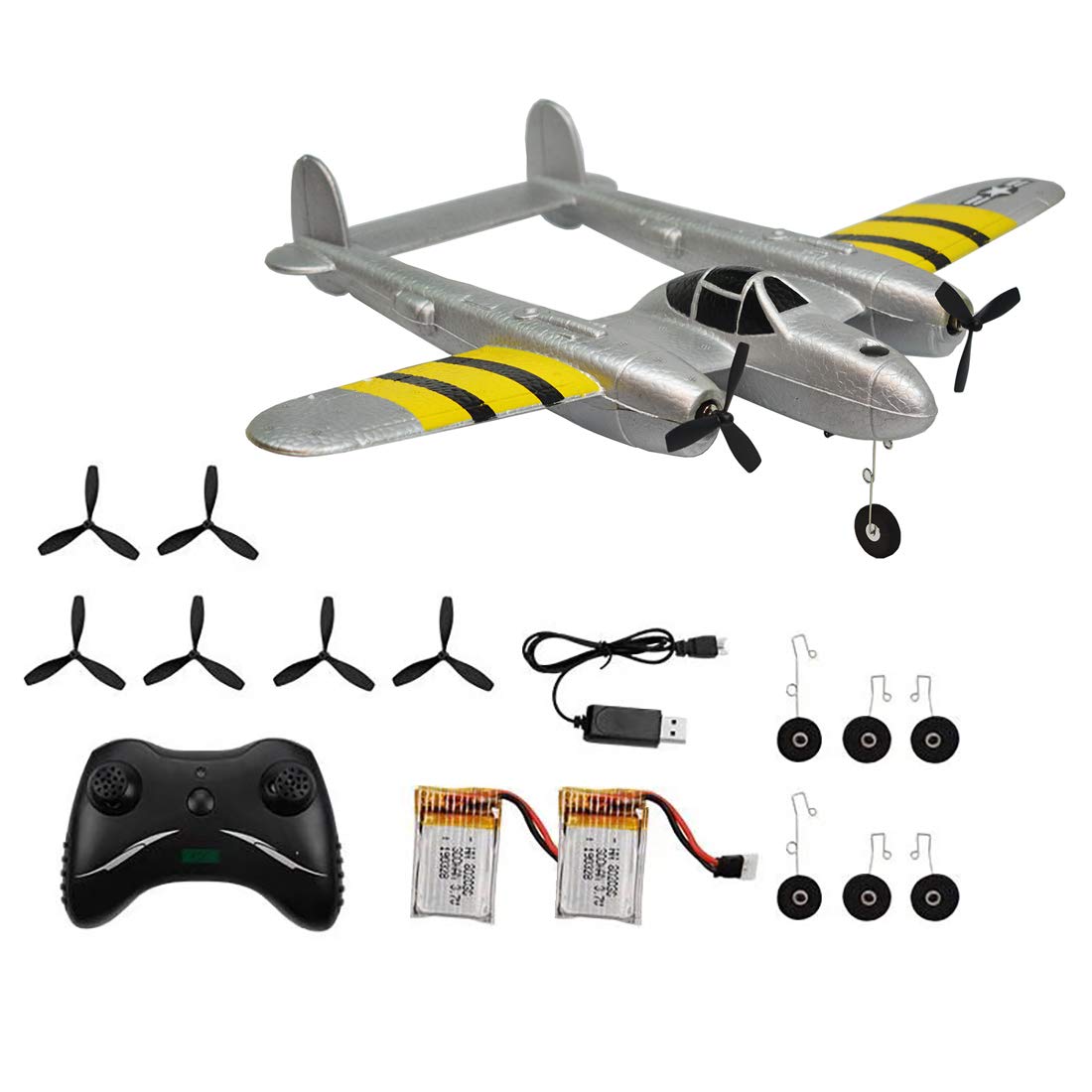 PLRB TOYS RC Plane Remote Control Airplane RTF 2.4GHz 2CH Radio Control P38 Lighting Aircraft for Beginner
