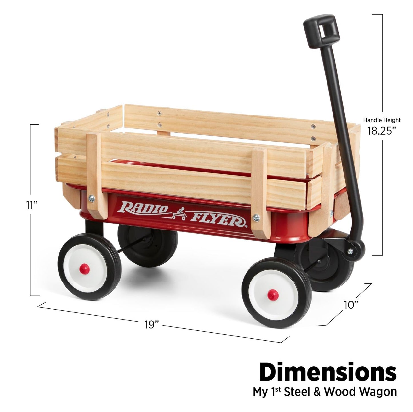 Radio Flyer Mini Steel and Wood Wagon for Kids, 19" Toy Wagon for Kids Aged 1.5+, Play-Size Version of the Classic, Durable Rolling Wheels, Working Handle, for Toys, Crafts & Gift Displays