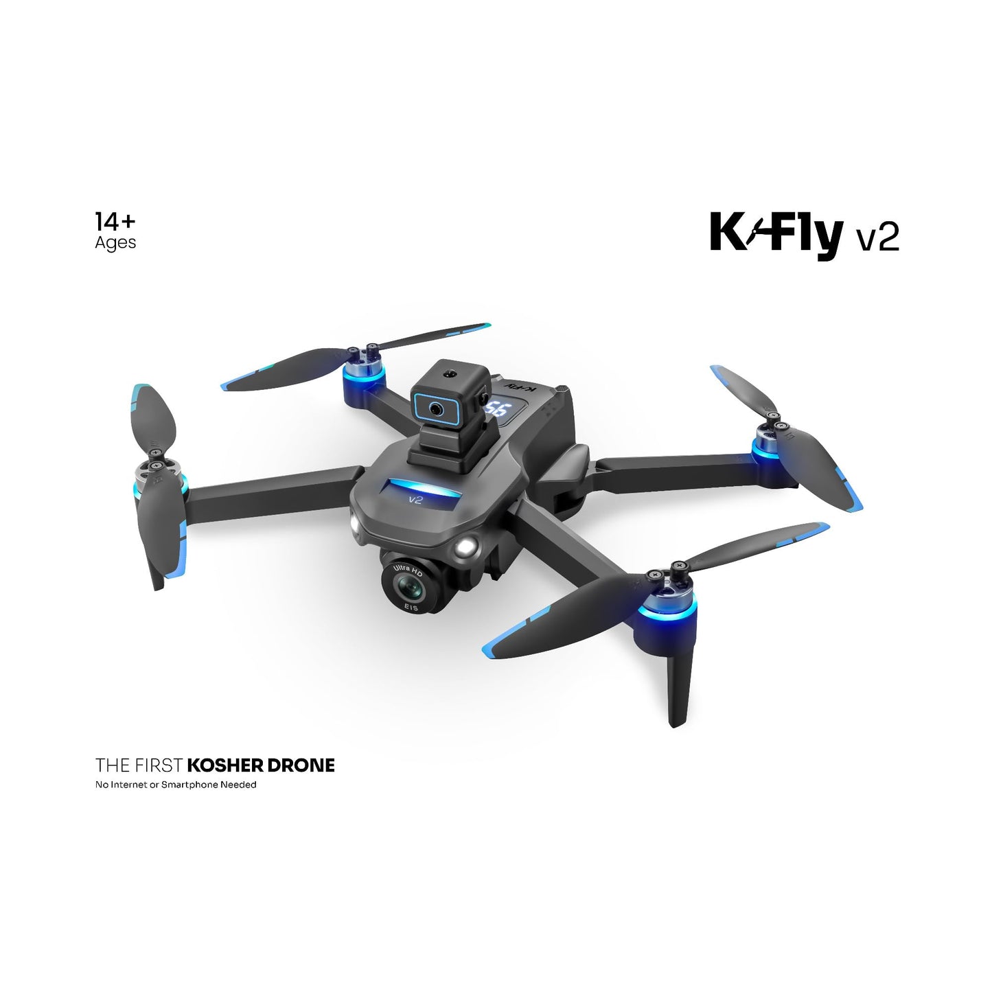 K-Fly Kosher Drone V2 - Dual Camera with Built-in Screen and Long Range Flight (No Smartphone or WiFi Needed)
