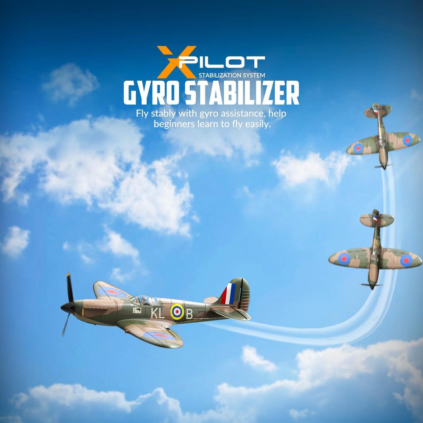 volantexrc RC Plane Spitfire Fighter 4CH Remote Control Airplane RTF with Aileron, Gyro, Aerobatics & 3 Modes to Fly, Hobby Radio Controlled Warbird Aircraft for Adults, Beginners(Green)