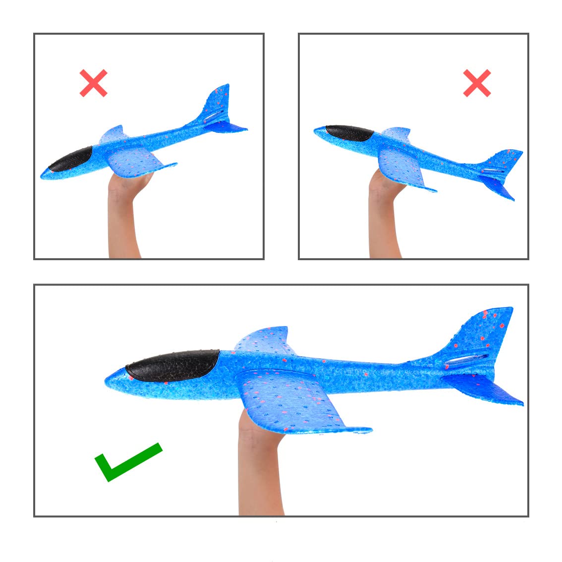 PowerTRC 4 Pack Large 17.5” Foam Airplanes for Kids, 2 Flight Modes, Styrofoam Glider Planes, Throwing Flying Foam Airplane, Outdoor Sports Game Toys, Birthday Gifts for Girls 3-12 Years Old Boys