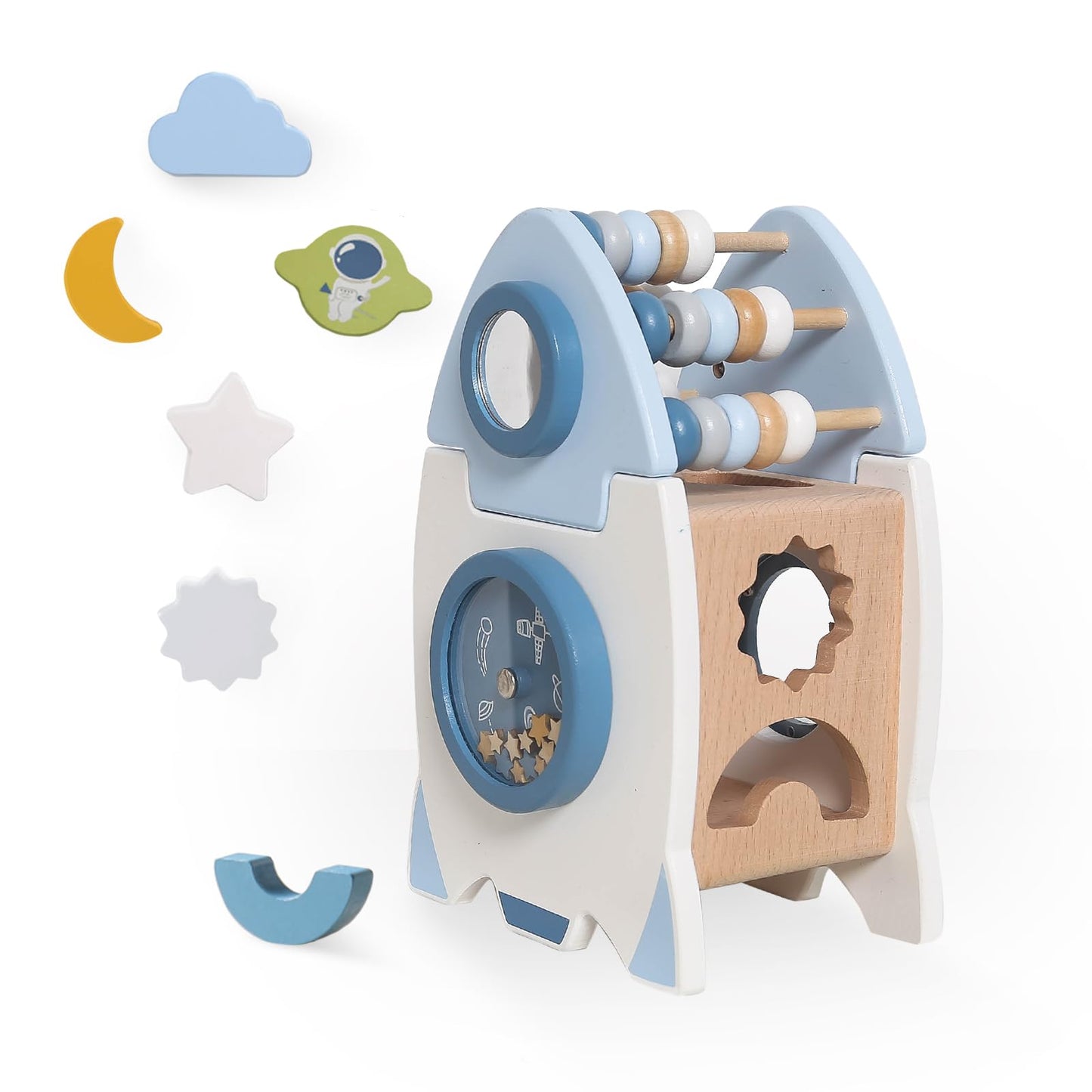 Smartwo Wooden Space Toy for Baby, Montessori Toys for Babies, Toddler Rocket Toy, Sensory Activity Cube Learning Game, 1st Birthday Gift for Boys and Girls