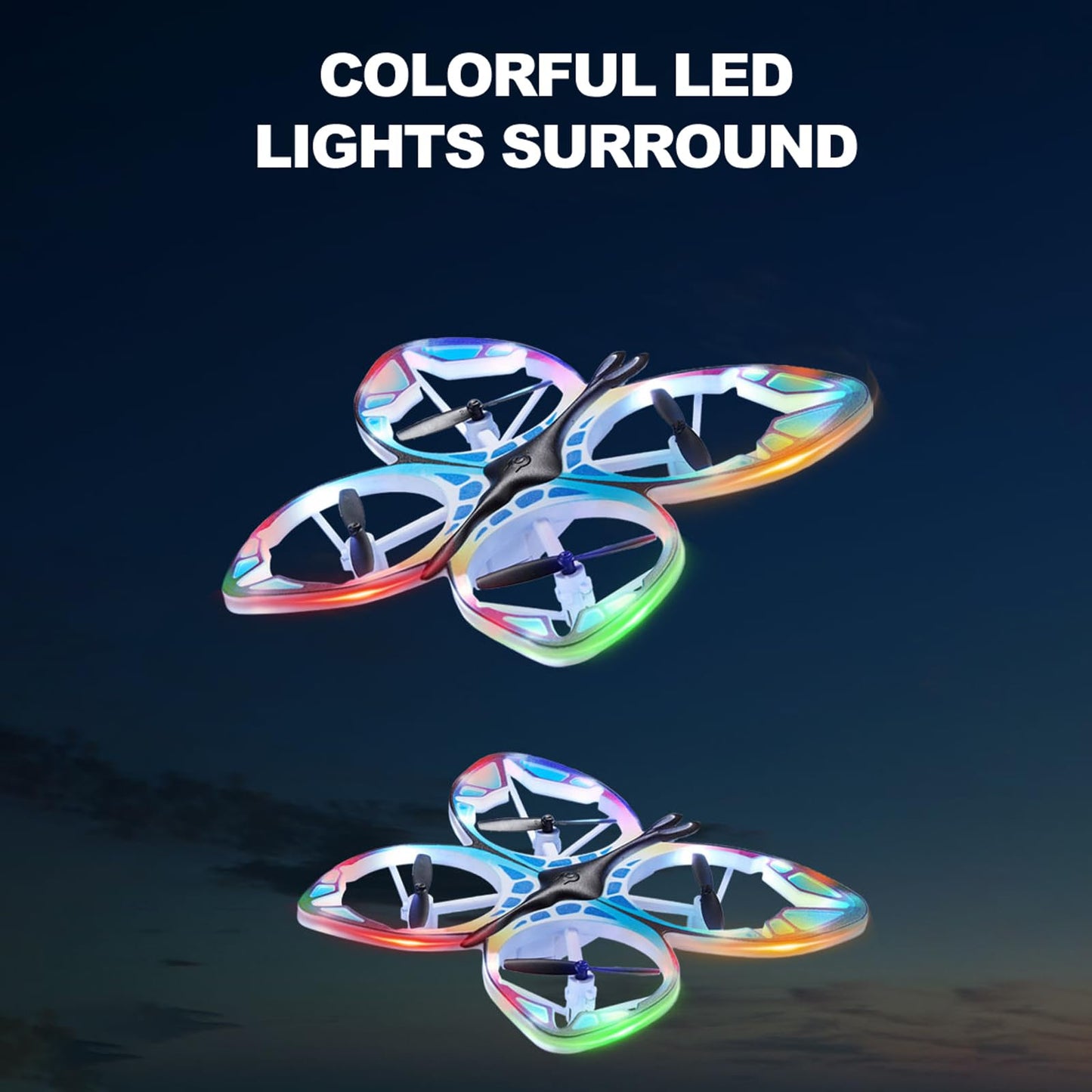 Dodoore Mini Drone for Adults, RC Butterfly Drone with Colorful LED Lights, RC Quadcopter with 3D Flips, Headless Mode, Altitude Hold, 2 Batteries for Beginners (Blue)