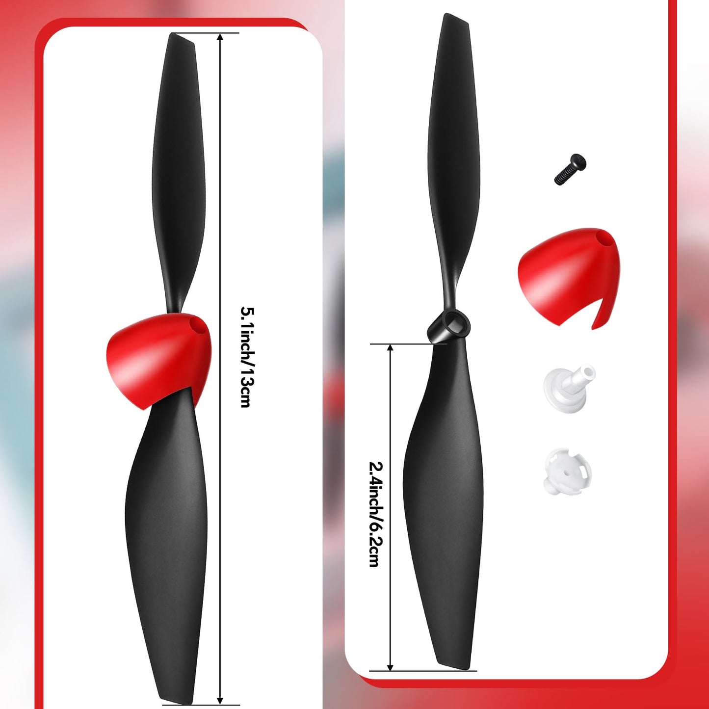 Riakrum 6 Sets Spare Rc Plane Propellers Airplane Carbon Fiber Nose Cone Compatible with Tr-p51 Rc Plane 4 Channel Remote Control Airplane with Propeller Savers and Adapter