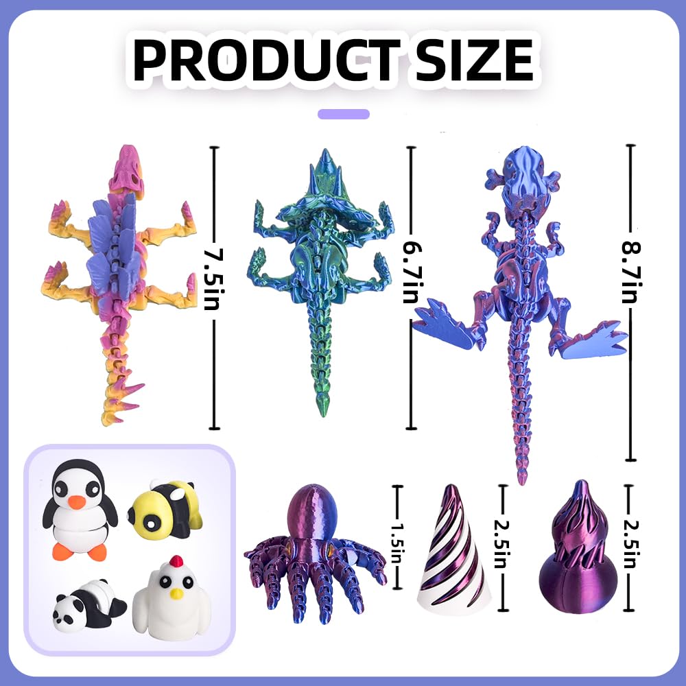 10PCS 3D Printed Animals Toys, Includes Dinosaur Fidget Toys, Impossible Cone Keychain, Spiral Cone Fidget, Mini Vortex Thread Illusion Desk Decor, Fun Desk & Play Toys for Kids,Easter Basket Stuffers