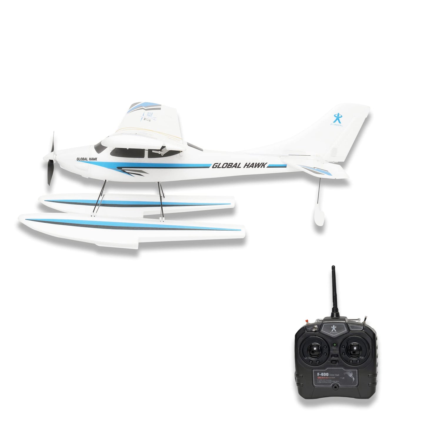 PLAYSTEM Global Hawk 2.4 GHz 1.2m RC Seaplane Smart Trainer Airplane- 4 Channel Remote RTF- Lithium Battery and Optional Floats Included