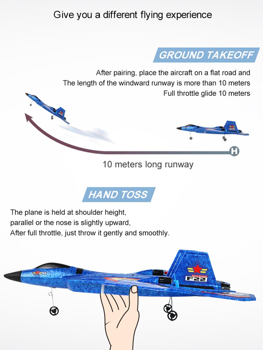 ANTSIR Remote Control Plane F-22 Raptor, 2.4GHz Durable Foam Rc Airplane with Smart Gyro/LED Lights/3 Rechargeable Batteries, RC Jet Glider Toy Gift for Kids Boys Girls 8-16 Year Old (Blue)