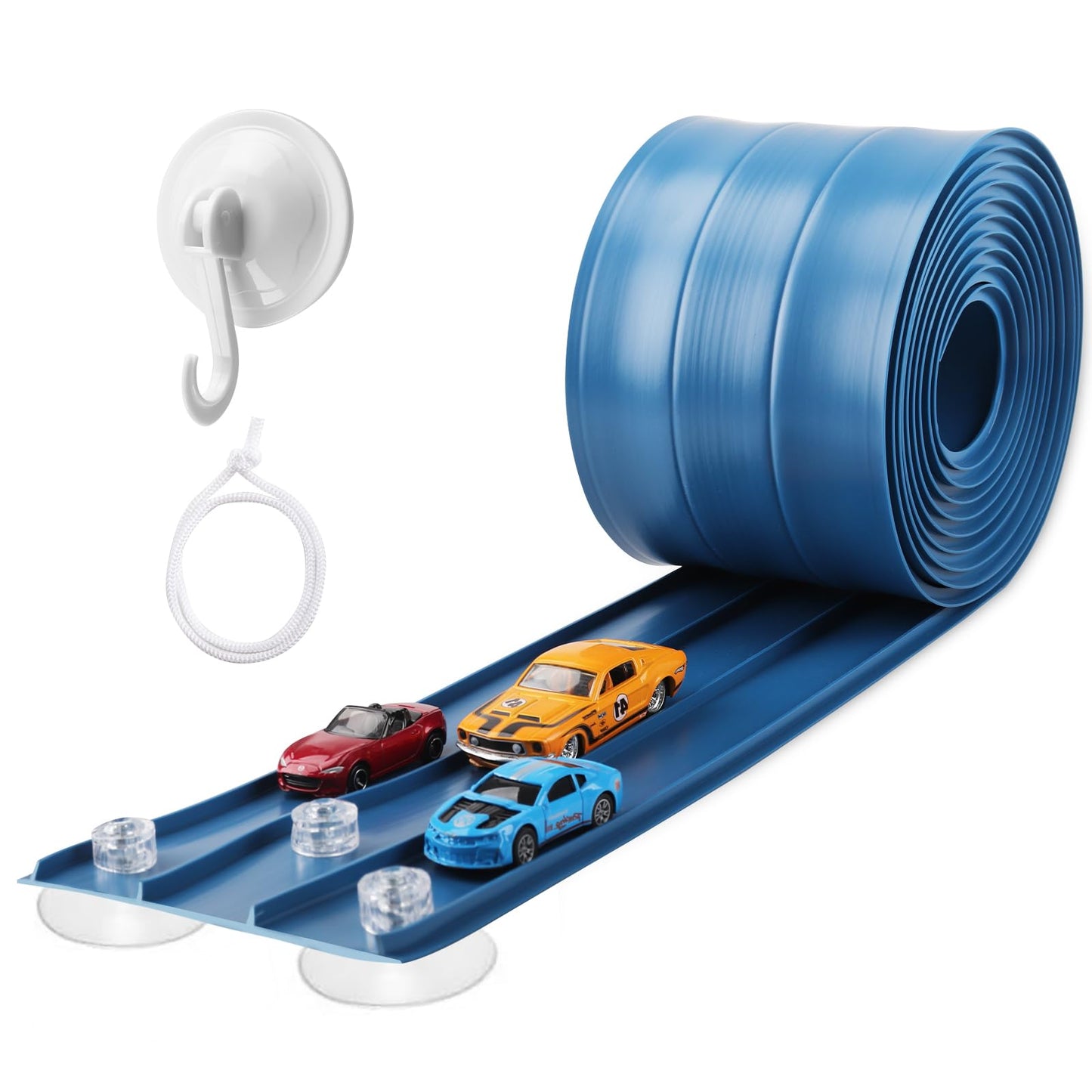 3-Lane Flexible Race Track for Kids 15ft Race Car Track Compatible with Diecast 1/64 Scale Cars, Flexible Car Track Race Ramp Toy with Strong Suction Cups