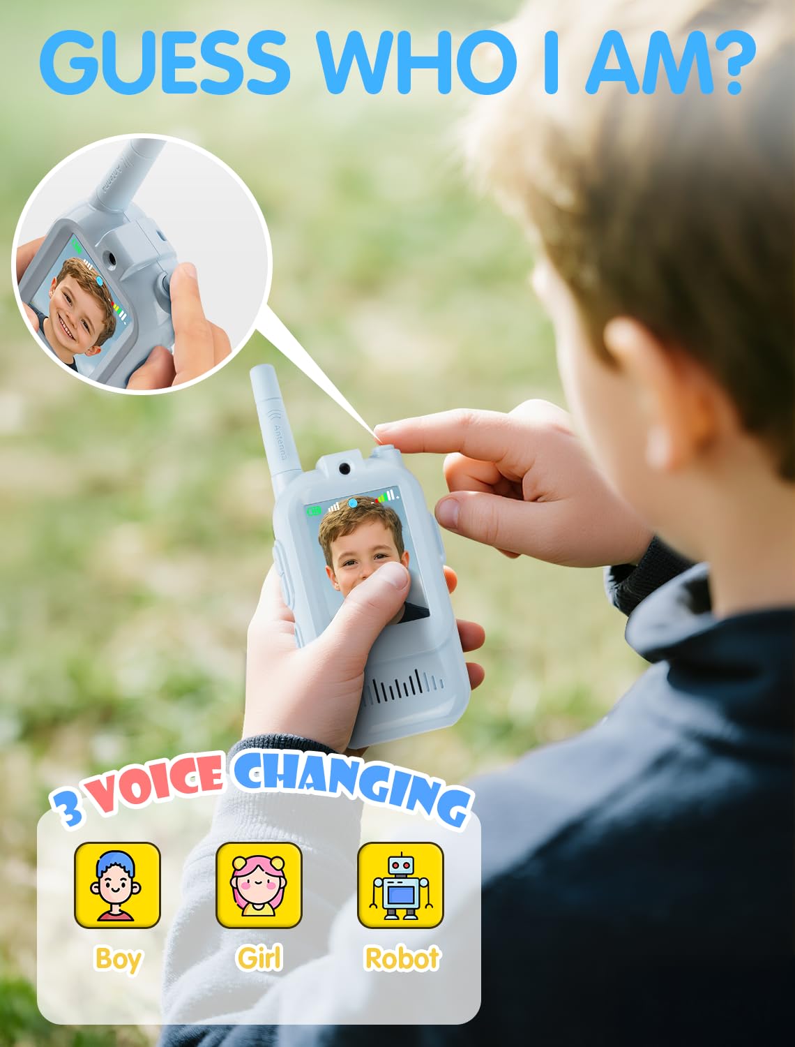 Walkie Talkie for Kids with Video: 2 Pack Rechargeable Toddler Toys with HD Camera & Voice Changer, Long Range Gift Toys for Boy & Girl Age 3-8 for Outdoor Play, Camping (Pink-Blue)