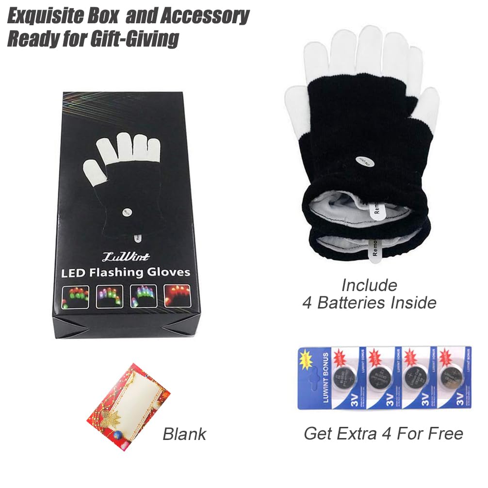 Luwint LED Light Up Gloves for Kids, Flashing Sensory Toys for Autism, Cool Glow Christmas Gifts for Boys Girls 6-8 8-12 Years Old