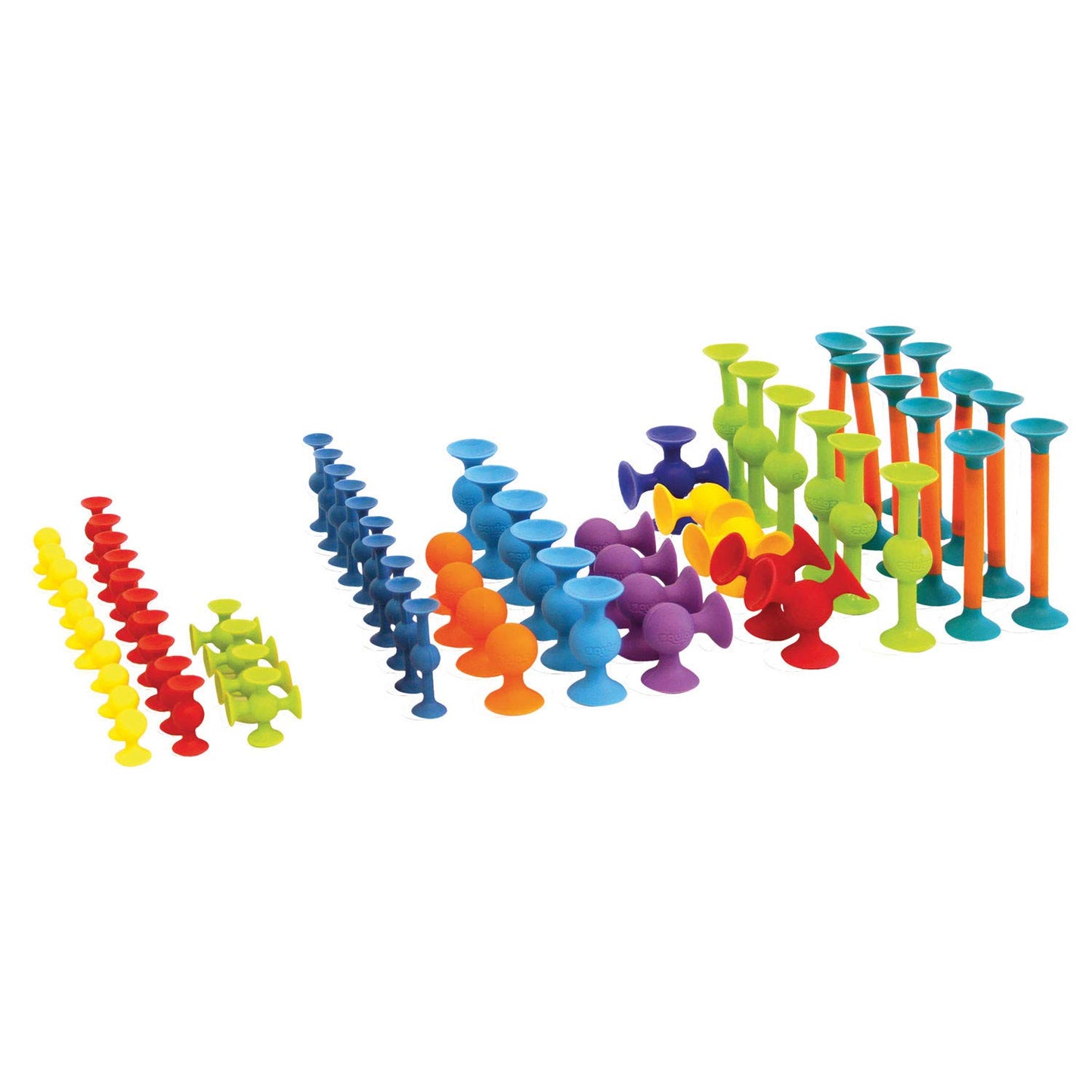 Fat Brain Toys Squigz 75 Piece Set - Suction Cup Set With Storage Bag, BPA Free Silicone Sensory Wall Toys, Stem Building Toys, Kids Travel