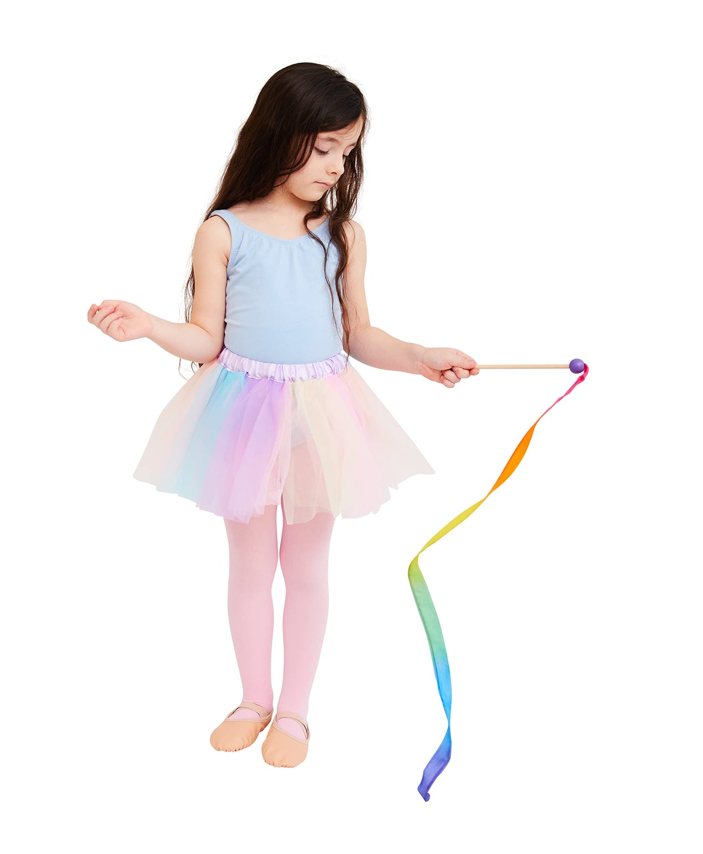 Sarah's Silks Mini Rainbow Streamer - Long Ribbon Wand for Kids, Pretend Play, Dance, Baton Stick Twirling, and Gymnastics Party Favors | 100% Silk and Wood Montessori and Waldorf Toys (1)