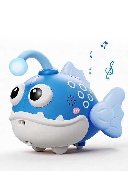 vexitemet Baby Crawling Toy Lantern Fish, Infant Tummy Time Toys & Musical Light Up 60 Songs, Early Development Toy for Infants and Toddlers 6-18 Months(Blue)