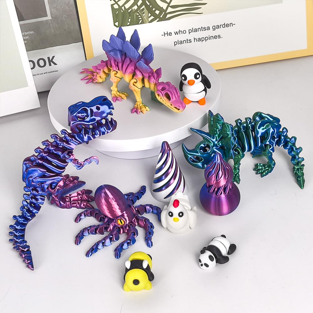 10PCS 3D Printed Animals Toys, Includes Dinosaur Fidget Toys, Impossible Cone Keychain, Spiral Cone Fidget, Mini Vortex Thread Illusion Desk Decor, Fun Desk & Play Toys for Kids,Easter Basket Stuffers