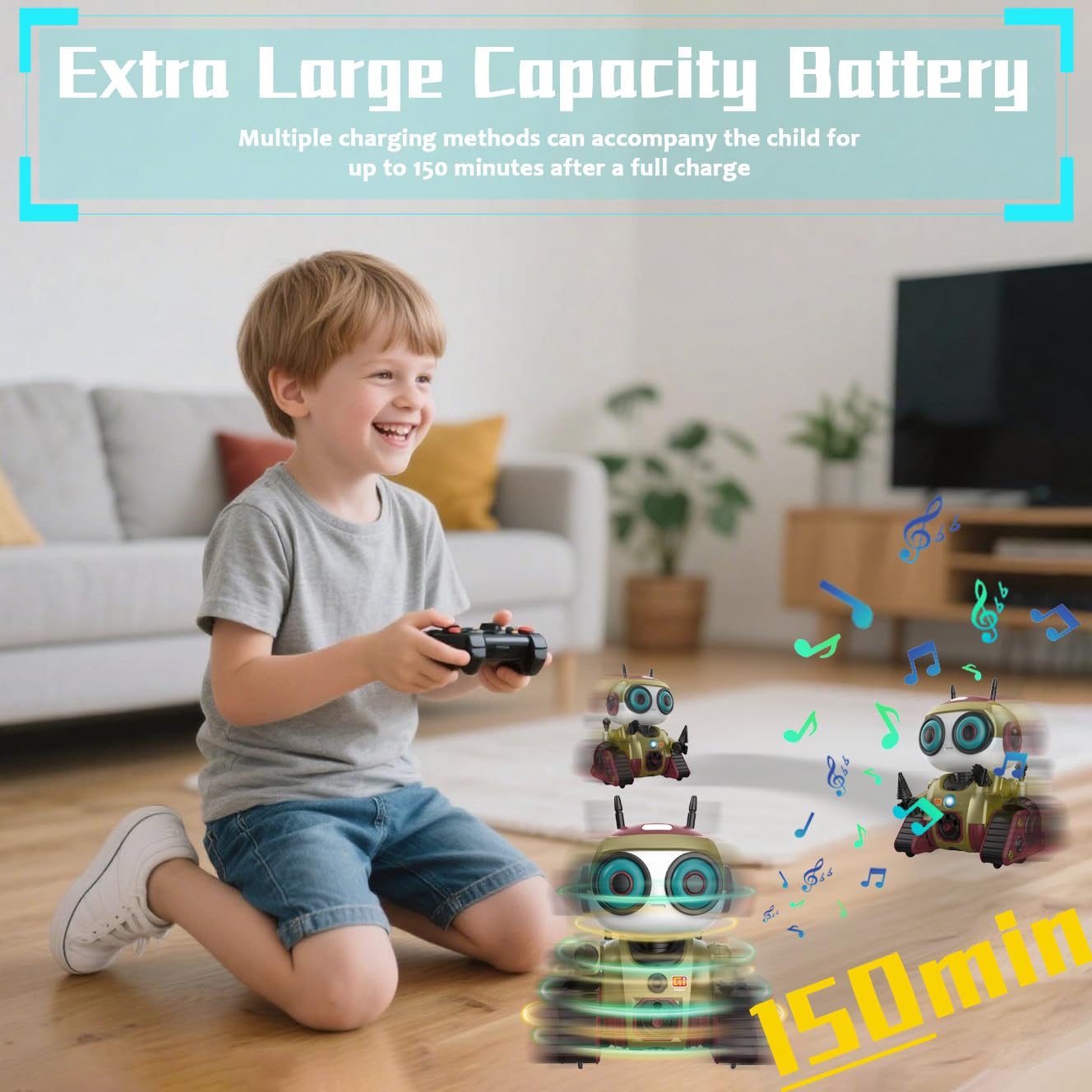 BYTEWAR Robot Toy for Kids, Rechargeable Remote Control Robot, Intelligent Programming Function, Gesture Sensing, Auto-Demonstration of Music and Dance, Fun Gift for Boys Girls(Gold)