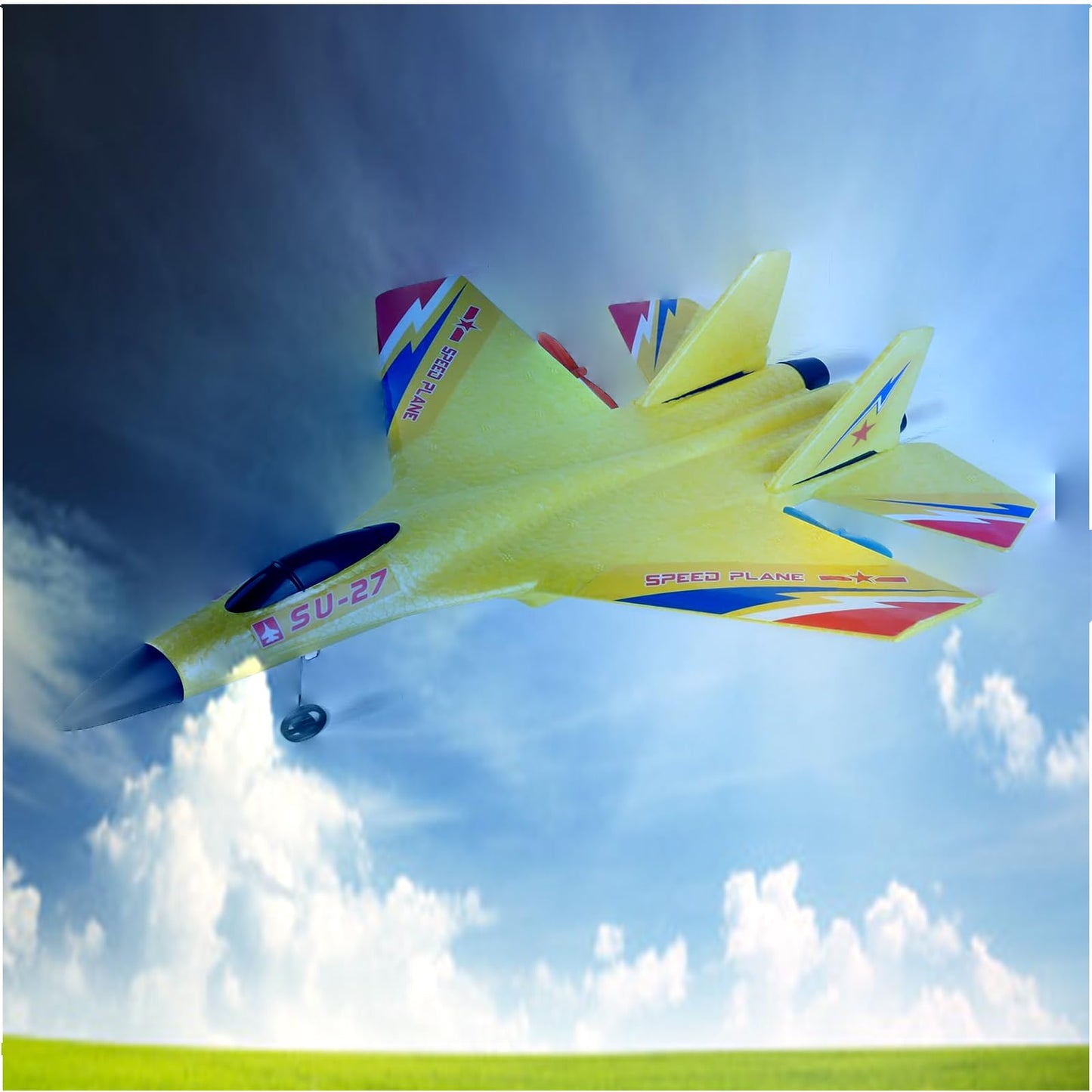 Yellow SU-27 RC Fighter Jet, Remote Control Airplane with Stunt Flight, Anti-Crash Foam Aircraft Model for 14+ Ages Teens and Adults, 2.4GHz Remote Control, 3 Batteries for Extended Flight Time