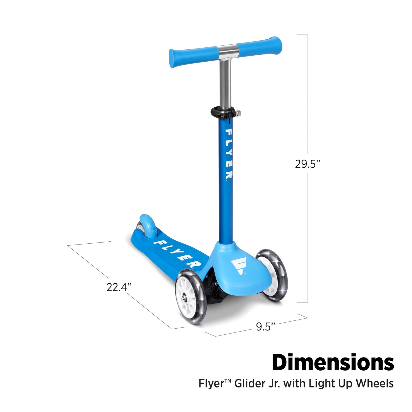 Radio Flyer Glider Jr. Scooter with Light Up Wheels, Blue, for Kids 2-5 Years Old, Lean-to-Steer, Adjustable Handlebar, Rear Foot Brake, Smooth Bearings, Comfort Grips, 3 Wheel Scooter for Kids
