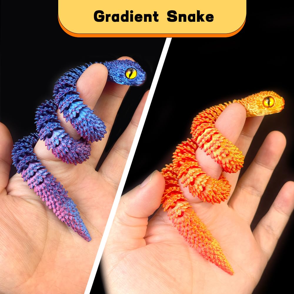 5PCS 12-Inch 3D Printed Snake Fidget Toys, Articulated Snakes, Glow in The Dark, Desk Decor, Shelf Display, Stress Relief, Family Play, Easter Basket Stuffers, Party Favor, Gifts for Kids & Adults