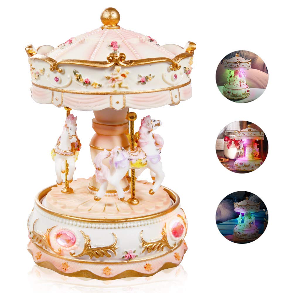 Dragon-Hub Music Box 3-Horse Carousel Gifts for Kids Children Girls Christmas Birthday Valentine's Gifts Decorations Melody Carrying You from Castle in The Sky (Laputa)