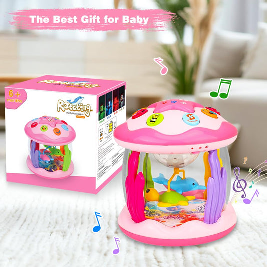 Aboosam Baby Girl Toys 6-12 Months: Babies Ocean Rotating Light Up Musical Toys 12-18 Months Crawling Learning Infant Toy for Toddlers 1 2 3 Years Old Baby Girl Gifts (Pink)