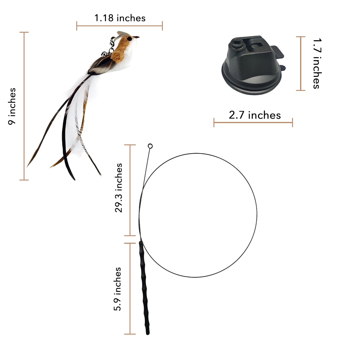 CUTIE PAW PAL Interactive Suction Cup Cat Toy for Indoor Cat, Long Tail Feather Bird, Spring Wire Suctions to Ground, Hands Free Bird Simulation Cat Toy Wand Set that Sticks to Floor, Feathers & Bells