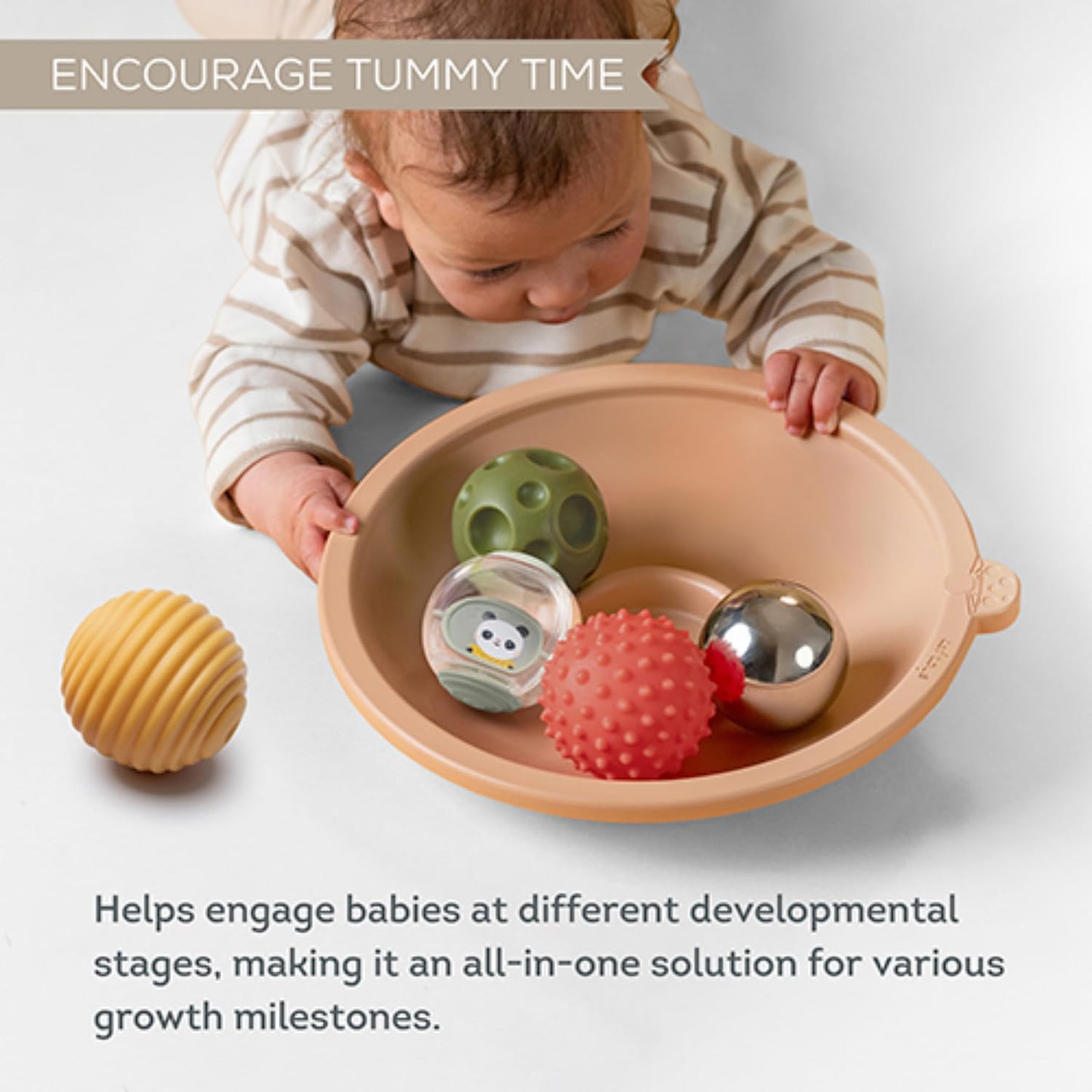 Taf Toys Tummy Time Play Tray with 5 Sensory Balls for Babies 3-6 Months - Interactive Baby Ball Toy - Enhances Motor Skills, Hand-Eye Coordination - Fun Toddler Ball Toys for Toddlers 1-3