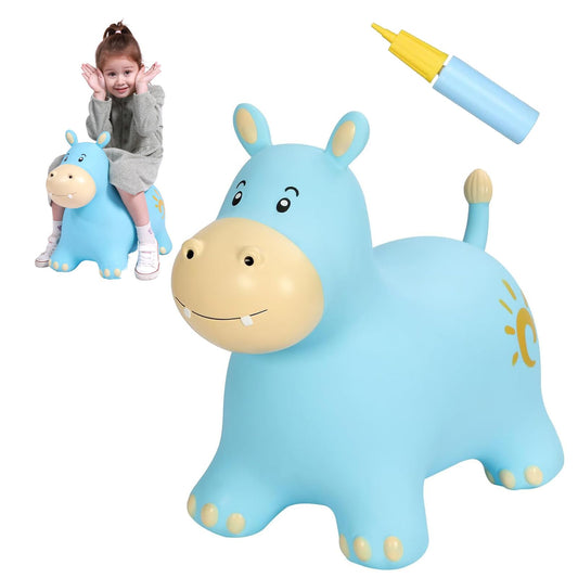 INPANY Bouncy Horse, Hippo Hopper Toys, Toddlers Bouncing Animals Toys, Inflatable Hopping Horse Buddies, Kid Ride on Rubber Bouncer, Indoor Outdoor Birthday Gifts Toy for 2 3 4 Year Old Girls Boys