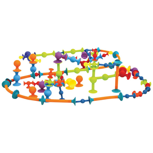 Fat Brain Toys Squigz 75 Piece Set - Suction Cup Set With Storage Bag, BPA Free Silicone Sensory Wall Toys, Stem Building Toys, Kids Travel