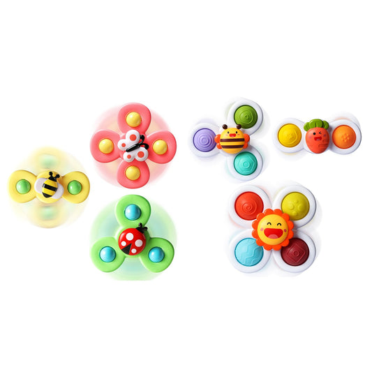 ALASOU 6 PCS Suction Cup Rotating Toys(3 Farm+3 POP) for Infant and Toddlers