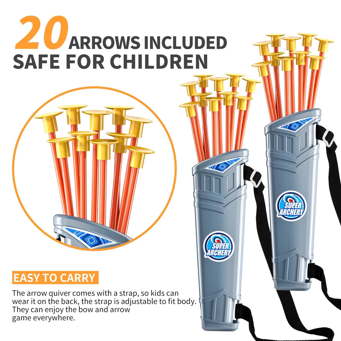 TEMI 2 Pack Set Kids Archery Bow Arrow Toy Set Outdoor Hunting Play with 2 Bow 20 Suction Cup Arrows 2 Target & 2 Quiver, LED Light Up Function Toy, Outdoor Toys for Kids, Boys & Girls Ages 3-12