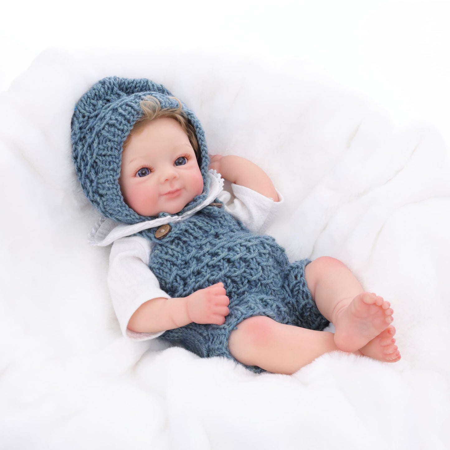 Cloveray 16 Inch Full Silicone Baby Doll with Rooted Hair, Soft Realistic Open Eyes Newborn Doll with 2 Outfits, Blanket, Pacifier, Diaper & Bottle, Comfort Doll Gift for Kids