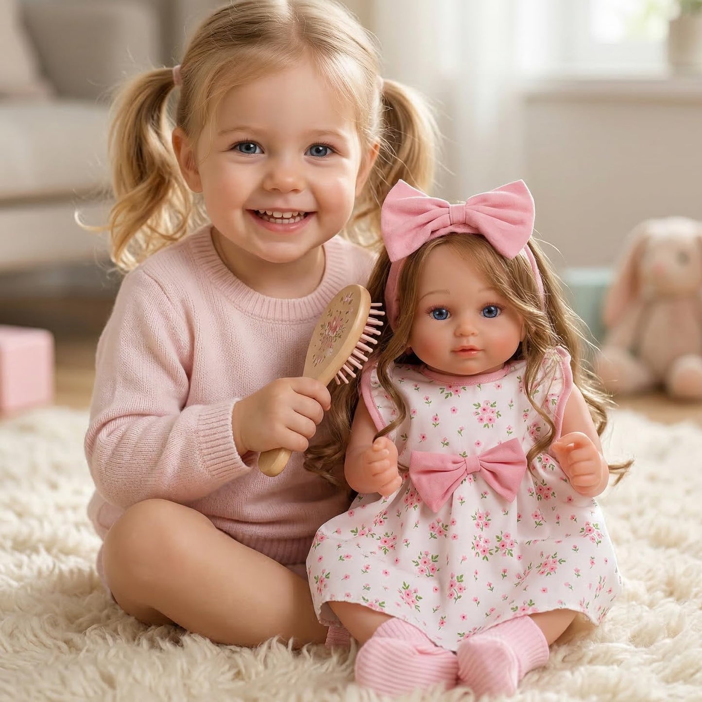 BABESIDE Lifelike Reborn Baby Dolls 20 Inch Realistic Baby Doll Brown Hair Girl Handmade Real Life Newborn with Clothes and Toy Accessories Gift for Kids Age 3+