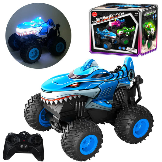 YongnKids Remote Control Car, Shark Monster Trucks for Boys Age 4-7, 2.4Ghz Rchargeable Rc Car with Music & Light,360° Rotating Stunts RC Truck Toy for Kids 3-5 6 7 8-12 Birthday Easter Gift