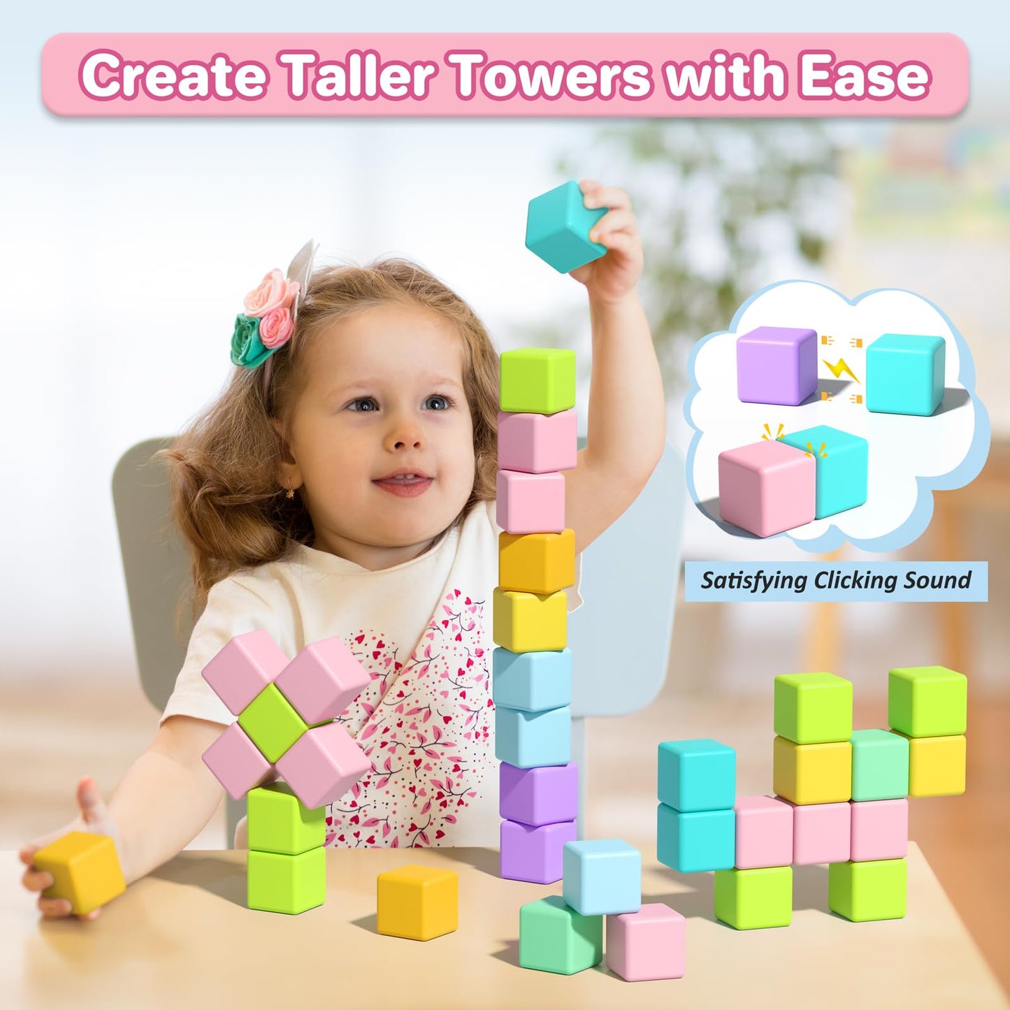 Asago Magnetic Blocks for Toddlers 1-3, 56PCS 1.34in Large Macaron Magnet Building Cubes for Kids, Stem Preschool Stack Construction Educational Toys for 3-5 Years Old Boys Girls