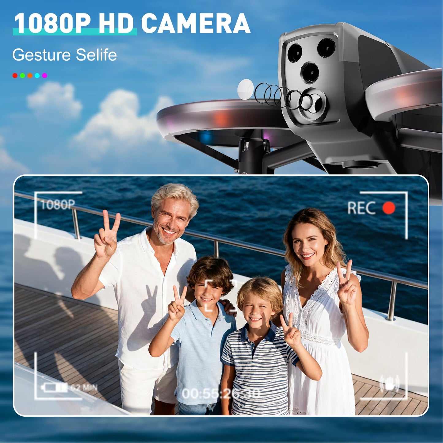 Mini Drone for Kids and Beginners With Cool LED Light - Drone with Camera 1080HD, 3D Flip, Altitude-Hold, Headless Mode, 3 Speed Modes, Easy to fly Kids Gifts Toys With 2 Batteries for Boys and Girls(Grey)