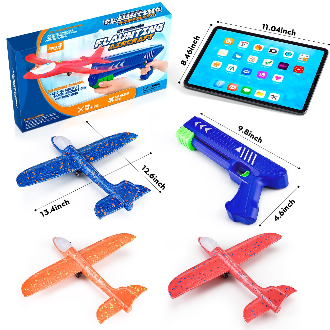 SYHLN 3 Pack Airplane Launcher Toys for 4 5 6 7 8 Year Old Boys Gifts: Airplane Shooter with 3 LED Foam Glider Planes for Kids - Outdoor Flying Toys Boys Birthday Present Gifts Age 4 5 6 7 8 9