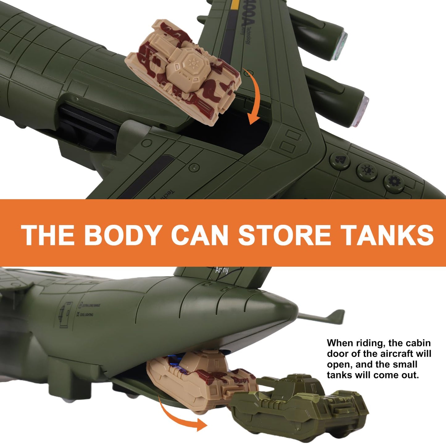 Military Transport Aircraft | Kids Airplane Toy with Light and Sound Effects | Cargo Plane Toy in Army Green | Army Toys for Boys | Military Toys for Toddlers | Holiday & Birthday Gift for Kids