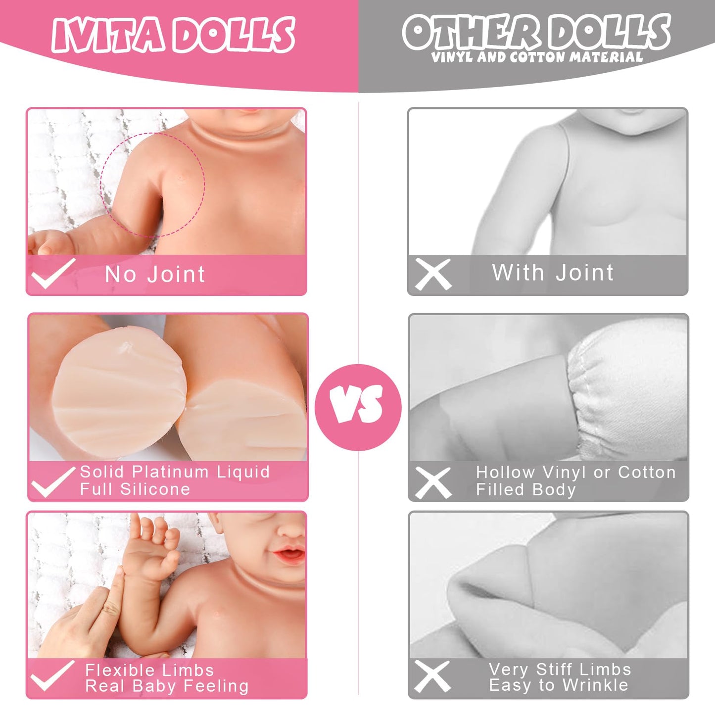 IVITA 18 inch Silicone Baby Dolls Girl Weighted 7 lb,[NOT Vinyl],Silicone Full Body Reborn Realistic Real Life Lifelike Newborn Soft Babies with Complete Accessories & Gift Box for Kids Age 3+