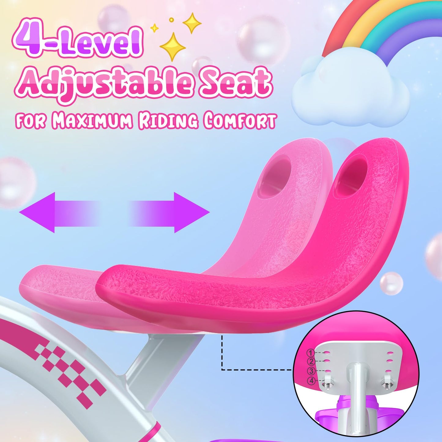 Kkdi Toddler Tricycle for 1-3 3-5 Year Olds, 2 3 4 5 Year Old Girl Birthday Gifts, Purple Toddler Baby Bike, 4-Level Adjustable Seat, 3 Color Light Wheels, 2 Baskets, Outdoor Riding Toys for Ages 2-4