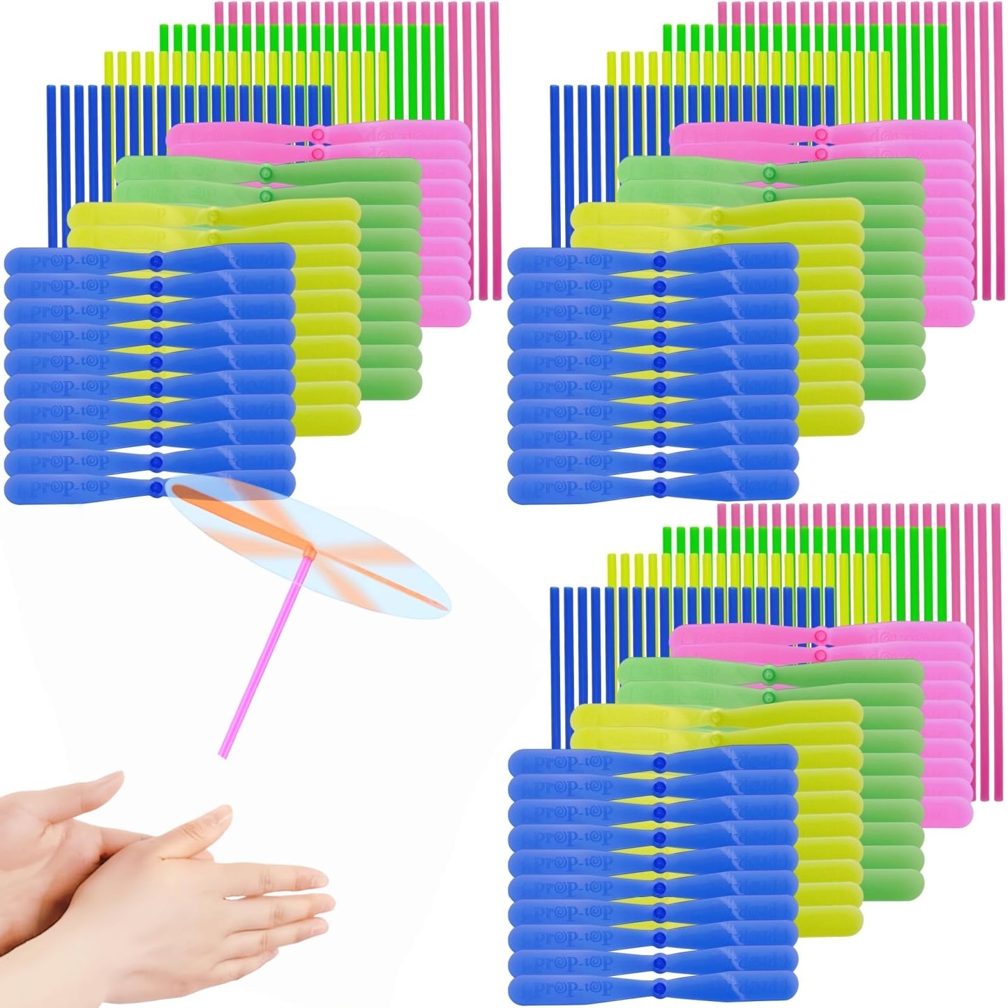 LCPQMZGH 240 Pieces Hand Helicopter Spinner Hand Rub Plastic Propeller Outdoor Flying Plastic Dragonfly Toy Color Toy
