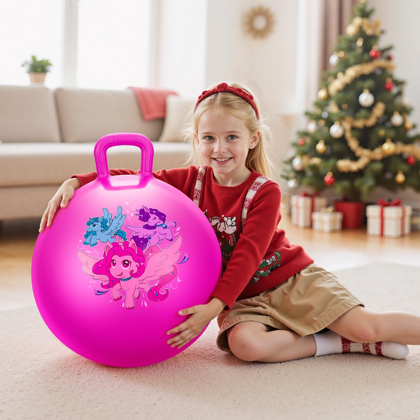 ZOOJOY Hopper Ball for Kids, 18 Inch Bouncy Ball with Handle, Pink Unicorn Balance Girls Toys for Indoor Outdoor Acitve Play with Pump, Inflatable Birthday Gifts for Girls Boys 3-8 Yr Old