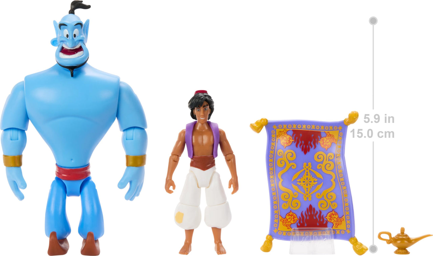 Disney Aladdin Storytellers Pack of 3 Figures Genie, Aladdin and Magic Carpet, Cave of Wonders Authentic Posable Movie Toys 4 Inch Scale