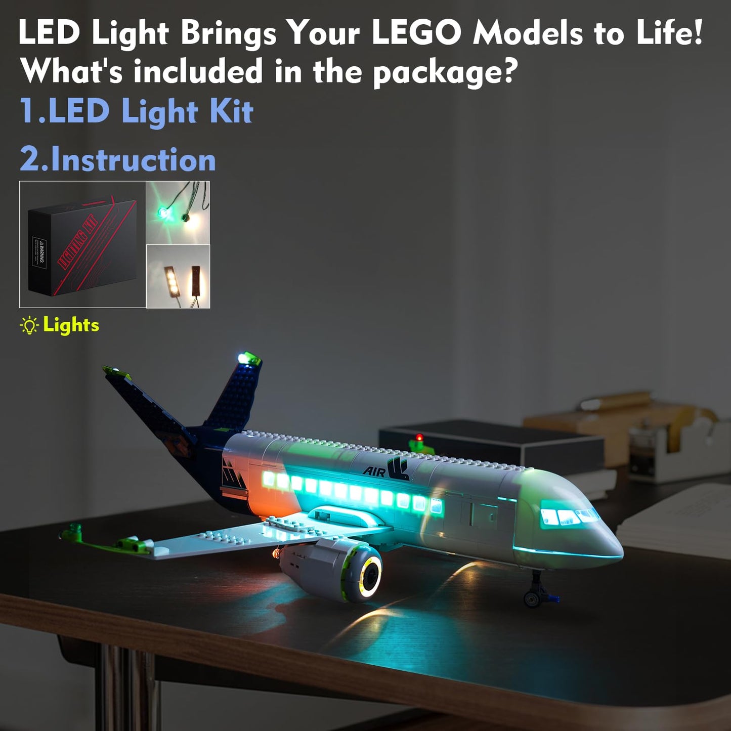LocoLee LED Light Kit Compatible with Lego Passenger Airplane 60367, DIY Creative Lighting Set Accessories Compatible with Lego 60367 for Adults (Lights Only, No Models)