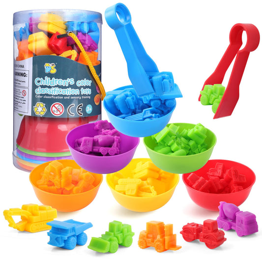 USATDD Counting Construction Vehicles Color Sorting Preschool Learning Matching Games Fine Motor Skills Toys Montessori Classroom Sensory Table Toys for Kids for Toddlers 3 4 5