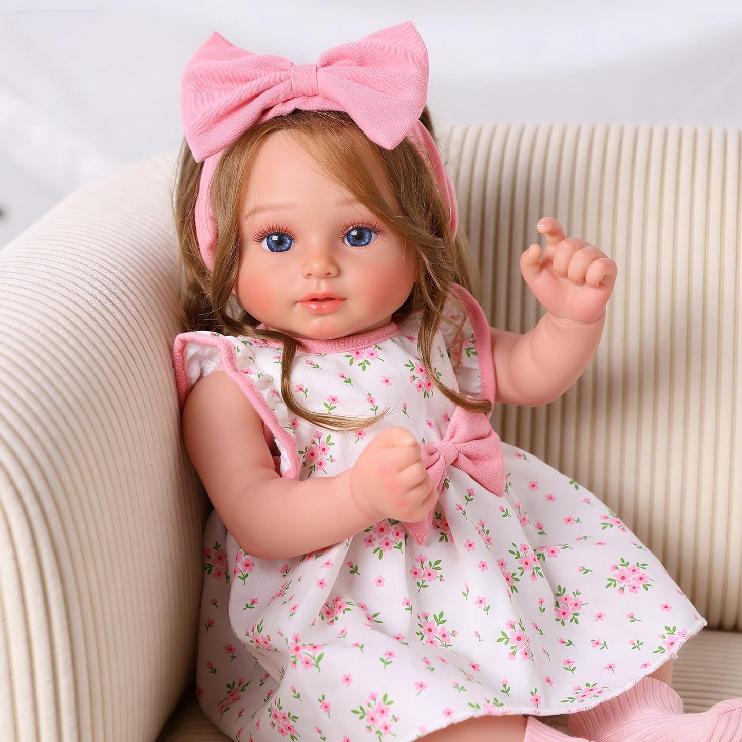 BABESIDE Lifelike Reborn Baby Dolls 20 Inch Realistic Baby Doll Brown Hair Girl Handmade Real Life Newborn with Clothes and Toy Accessories Gift for Kids Age 3+